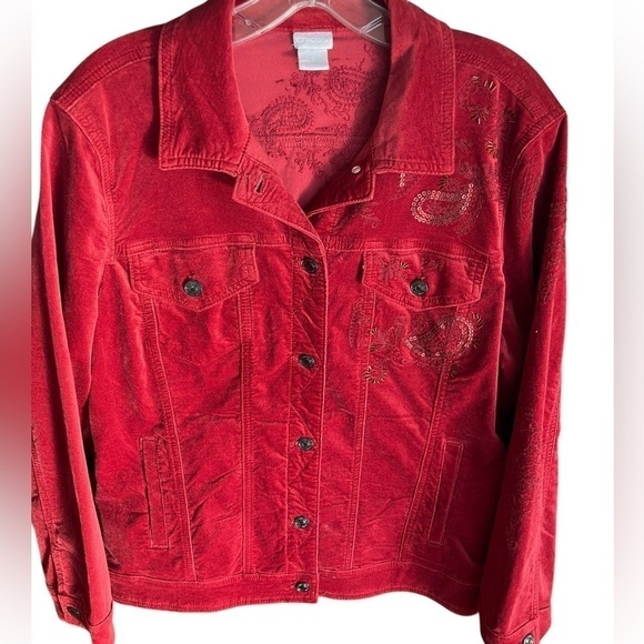 Chico's Red Velveteen Western Jacket Embroidered Sequins Women’s 12-14 Chico 2 - Picture 11 of 11
